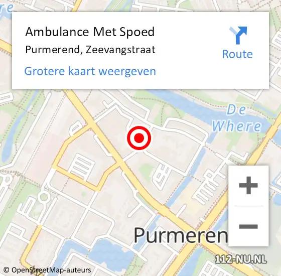 Locatie op kaart van de 112 melding: Ambulance Met Spoed Naar Purmerend, Zeevangstraat op 10 mei 2024 22:16