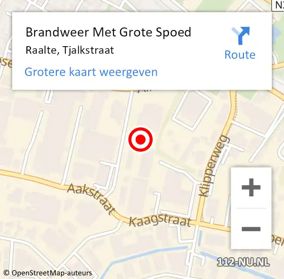 Locatie op kaart van de 112 melding: Brandweer Met Grote Spoed Naar Raalte, Tjalkstraat op 10 mei 2024 22:36