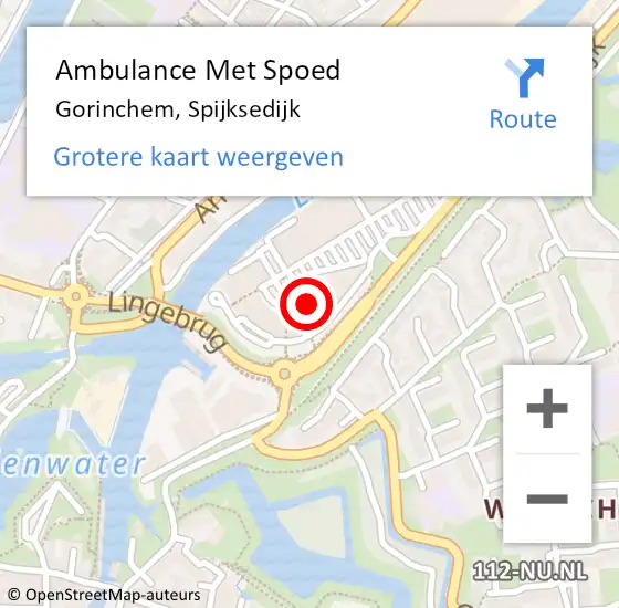 Locatie op kaart van de 112 melding: Ambulance Met Spoed Naar Gorinchem, Spijksedijk op 10 mei 2024 22:42