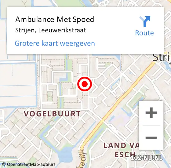 Locatie op kaart van de 112 melding: Ambulance Met Spoed Naar Strijen, Leeuwerikstraat op 10 mei 2024 22:42