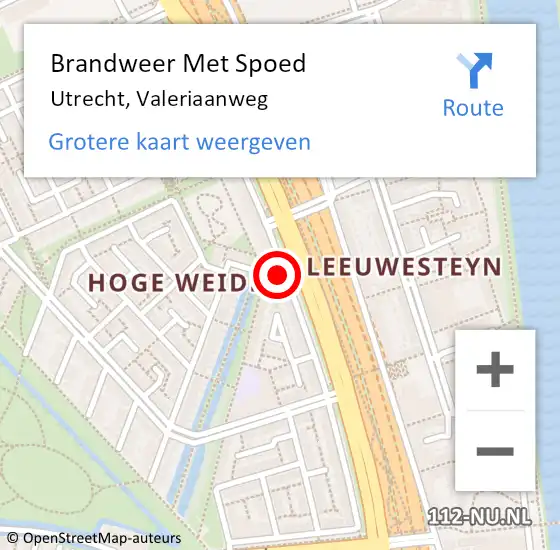 Locatie op kaart van de 112 melding: Brandweer Met Spoed Naar Utrecht, Valeriaanweg op 10 mei 2024 22:45
