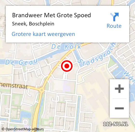 Locatie op kaart van de 112 melding: Brandweer Met Grote Spoed Naar Sneek, Boschplein op 10 mei 2024 22:45