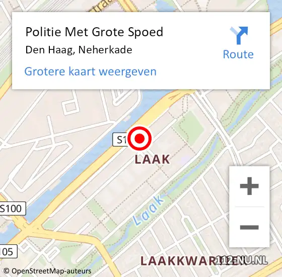 Locatie op kaart van de 112 melding: Politie Met Grote Spoed Naar Den Haag, Neherkade op 10 mei 2024 22:53