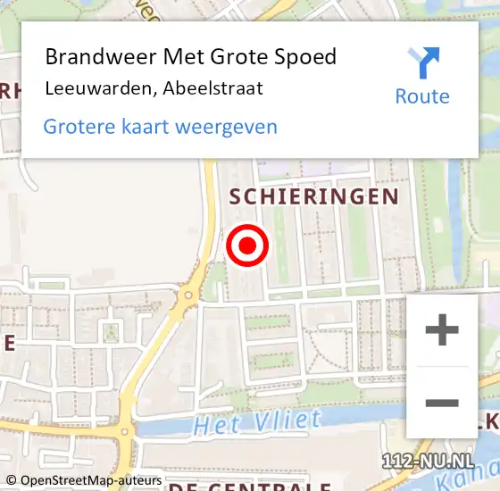 Locatie op kaart van de 112 melding: Brandweer Met Grote Spoed Naar Leeuwarden, Abeelstraat op 10 mei 2024 22:58