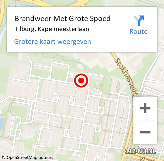 Locatie op kaart van de 112 melding: Brandweer Met Grote Spoed Naar Tilburg, Kapelmeesterlaan op 10 mei 2024 22:59