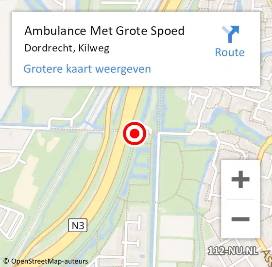 Locatie op kaart van de 112 melding: Ambulance Met Grote Spoed Naar Dordrecht, Kilweg op 10 mei 2024 23:00