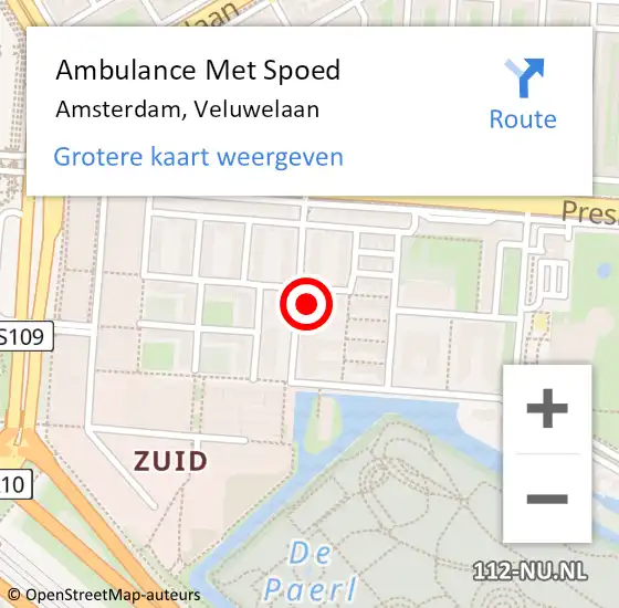 Locatie op kaart van de 112 melding: Ambulance Met Spoed Naar Amsterdam, Veluwelaan op 10 mei 2024 23:00