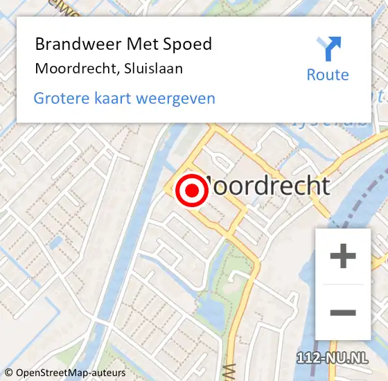 Locatie op kaart van de 112 melding: Brandweer Met Spoed Naar Moordrecht, Sluislaan op 10 mei 2024 23:05