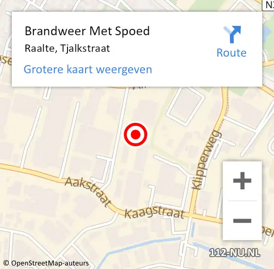 Locatie op kaart van de 112 melding: Brandweer Met Spoed Naar Raalte, Tjalkstraat op 10 mei 2024 23:09