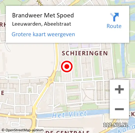 Locatie op kaart van de 112 melding: Brandweer Met Spoed Naar Leeuwarden, Abeelstraat op 10 mei 2024 23:10