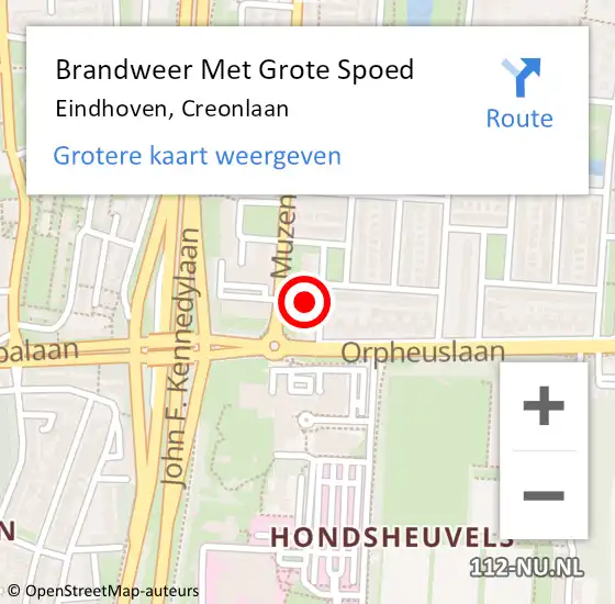 Locatie op kaart van de 112 melding: Brandweer Met Grote Spoed Naar Eindhoven, Creonlaan op 10 mei 2024 23:20