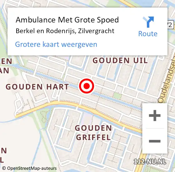 Locatie op kaart van de 112 melding: Ambulance Met Grote Spoed Naar Berkel en Rodenrijs, Zilvergracht op 10 mei 2024 23:38