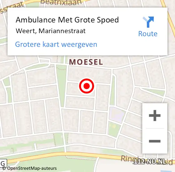 Locatie op kaart van de 112 melding: Ambulance Met Grote Spoed Naar Weert, Mariannestraat op 10 mei 2024 23:45