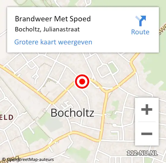 Locatie op kaart van de 112 melding: Brandweer Met Spoed Naar Bocholtz, Julianastraat op 10 mei 2024 23:51