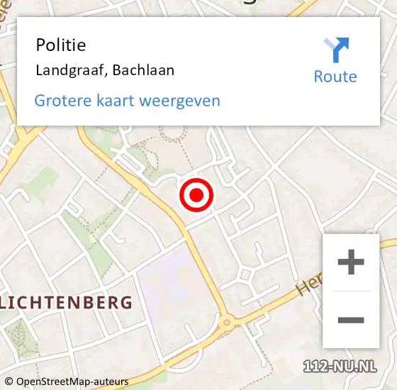 Locatie op kaart van de 112 melding: Politie Landgraaf, Bachlaan op 11 mei 2024 00:18
