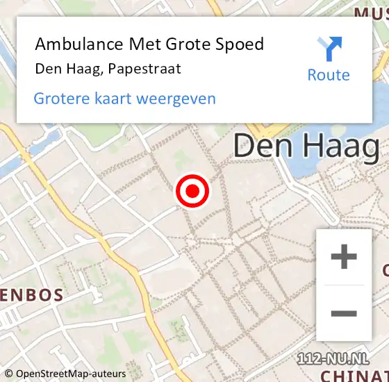 Locatie op kaart van de 112 melding: Ambulance Met Grote Spoed Naar Den Haag, Papestraat op 11 mei 2024 00:19