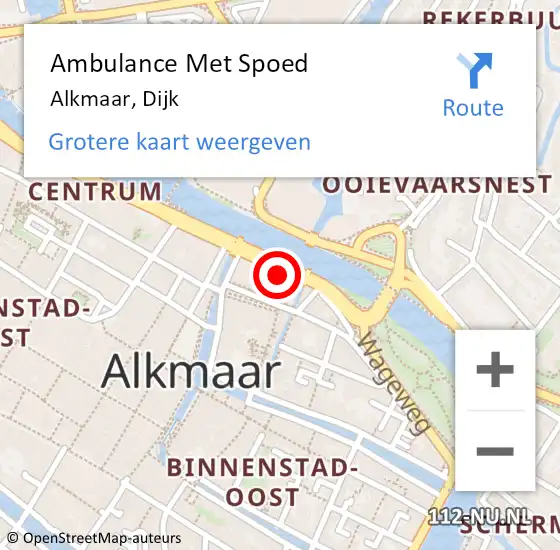 Locatie op kaart van de 112 melding: Ambulance Met Spoed Naar Alkmaar, Dijk op 11 mei 2024 00:20