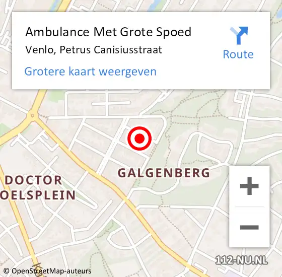 Locatie op kaart van de 112 melding: Ambulance Met Grote Spoed Naar Venlo, Petrus Canisiusstraat op 11 mei 2024 00:56