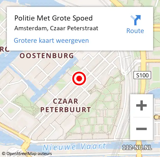 Locatie op kaart van de 112 melding: Politie Met Grote Spoed Naar Amsterdam, Czaar Peterstraat op 11 mei 2024 01:22