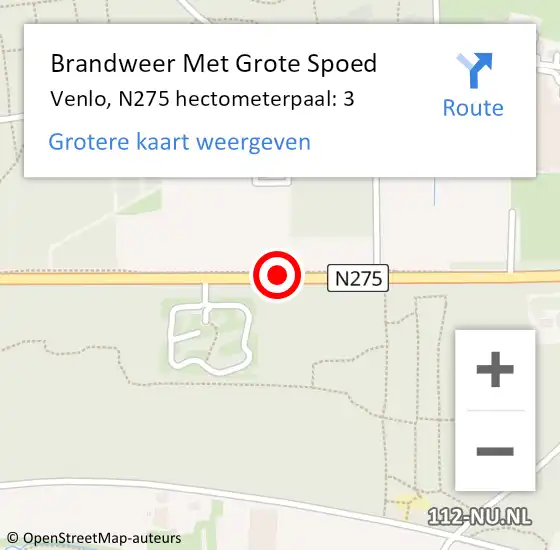 Locatie op kaart van de 112 melding: Brandweer Met Grote Spoed Naar Venlo, N275 hectometerpaal: 3 op 11 mei 2024 01:22