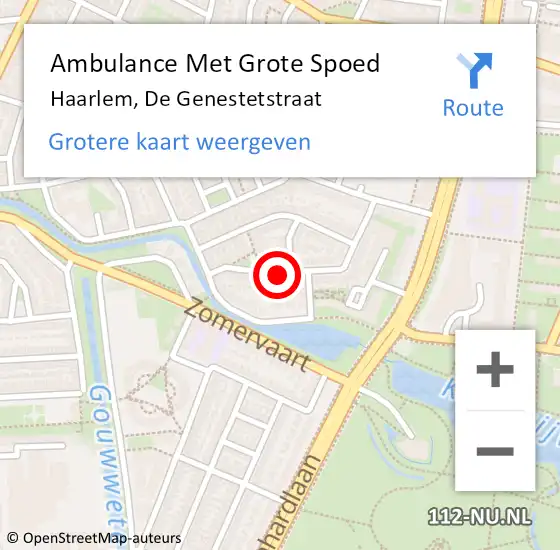 Locatie op kaart van de 112 melding: Ambulance Met Grote Spoed Naar Haarlem, De Genestetstraat op 11 mei 2024 01:23