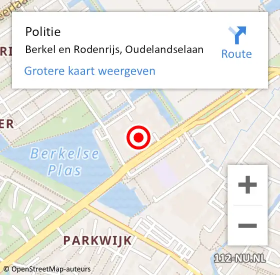 Locatie op kaart van de 112 melding: Politie Berkel en Rodenrijs, Oudelandselaan op 11 mei 2024 01:28