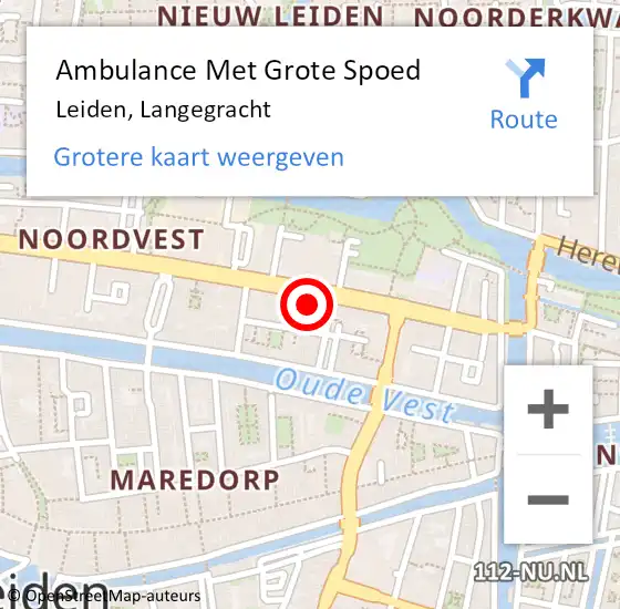 Locatie op kaart van de 112 melding: Ambulance Met Grote Spoed Naar Leiden, Langegracht op 11 mei 2024 01:42