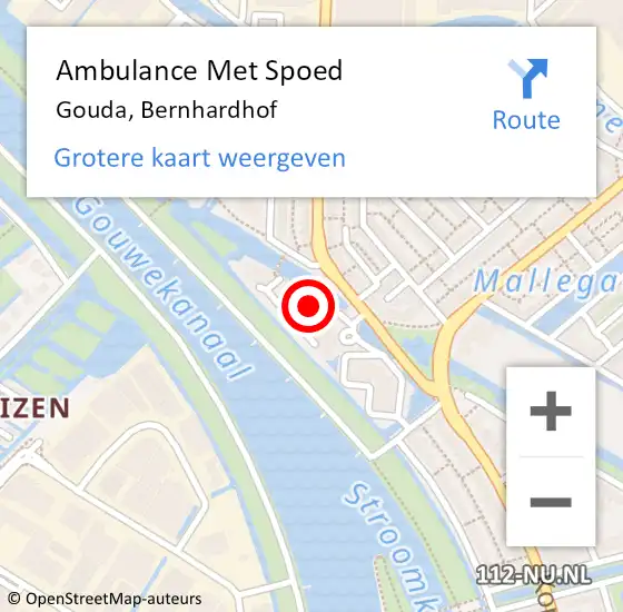 Locatie op kaart van de 112 melding: Ambulance Met Spoed Naar Gouda, Bernhardhof op 11 mei 2024 01:43