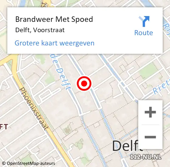 Locatie op kaart van de 112 melding: Brandweer Met Spoed Naar Delft, Voorstraat op 11 mei 2024 01:47