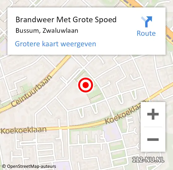 Locatie op kaart van de 112 melding: Brandweer Met Grote Spoed Naar Bussum, Zwaluwlaan op 11 mei 2024 02:05