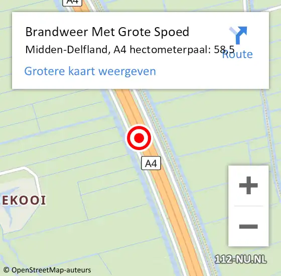 Locatie op kaart van de 112 melding: Brandweer Met Grote Spoed Naar Midden-Delfland, A4 hectometerpaal: 58,5 op 11 mei 2024 02:08