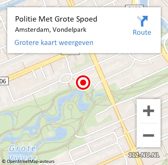 Locatie op kaart van de 112 melding: Politie Met Grote Spoed Naar Amsterdam, Vondelpark op 11 mei 2024 02:09