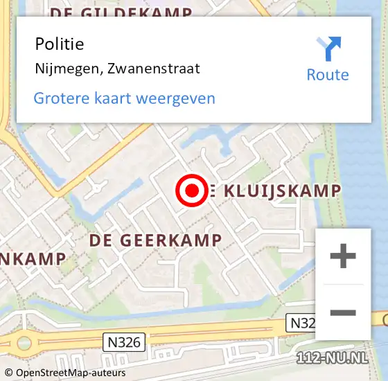 Locatie op kaart van de 112 melding: Politie Nijmegen, Zwanenstraat op 11 mei 2024 02:14