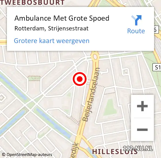 Locatie op kaart van de 112 melding: Ambulance Met Grote Spoed Naar Rotterdam, Strijensestraat op 11 mei 2024 02:48