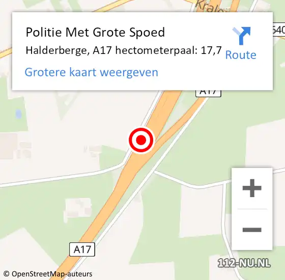 Locatie op kaart van de 112 melding: Politie Met Grote Spoed Naar Halderberge, A17 hectometerpaal: 17,7 op 11 mei 2024 03:14