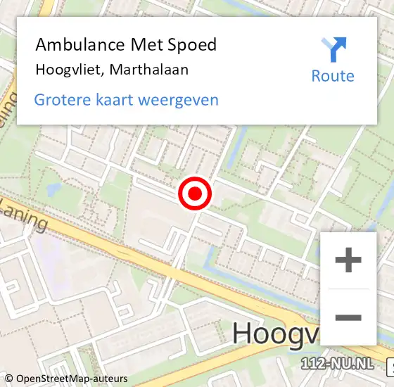 Locatie op kaart van de 112 melding: Ambulance Met Spoed Naar Hoogvliet, Marthalaan op 11 mei 2024 03:18