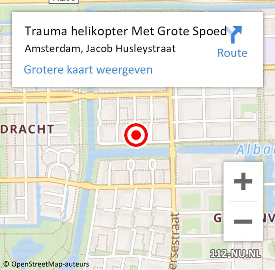 Locatie op kaart van de 112 melding: Trauma helikopter Met Grote Spoed Naar Amsterdam, Jacob Husleystraat op 11 mei 2024 03:45