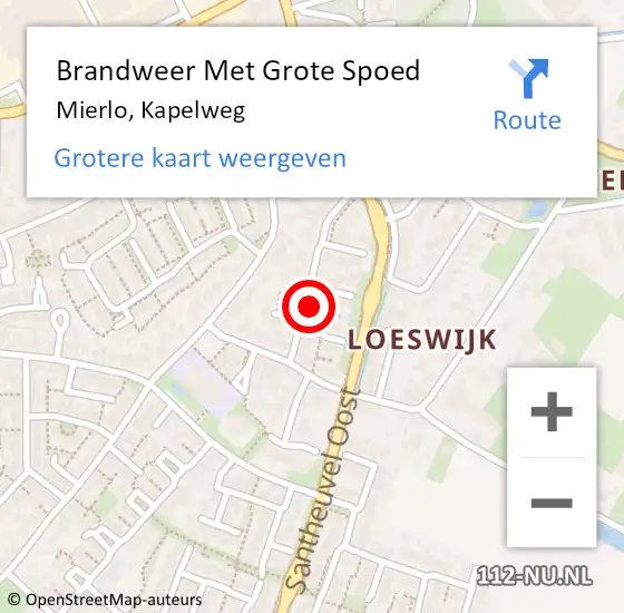 Locatie op kaart van de 112 melding: Brandweer Met Grote Spoed Naar Mierlo, Kapelweg op 11 mei 2024 03:49