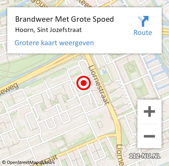Locatie op kaart van de 112 melding: Brandweer Met Grote Spoed Naar Hoorn, Sint Jozefstraat op 11 mei 2024 04:15