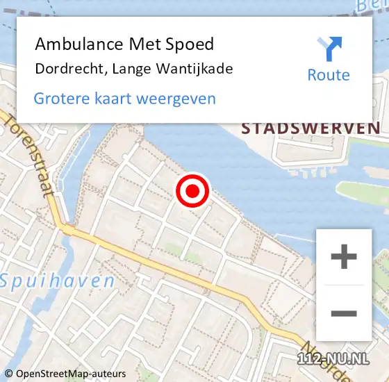 Locatie op kaart van de 112 melding: Ambulance Met Spoed Naar Dordrecht, Lange Wantijkade op 11 mei 2024 04:46