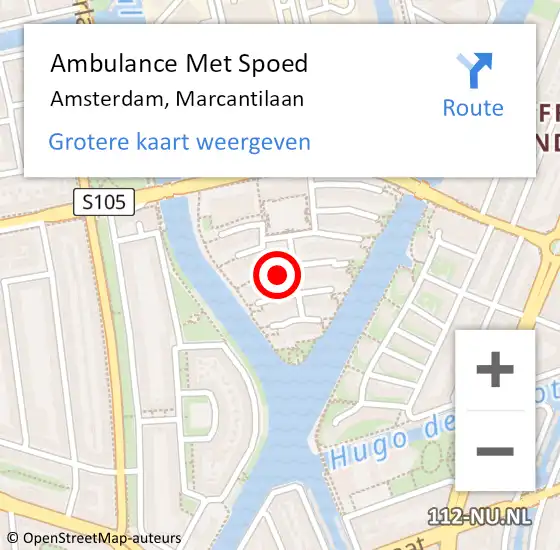 Locatie op kaart van de 112 melding: Ambulance Met Spoed Naar Amsterdam, Marcantilaan op 11 mei 2024 04:49
