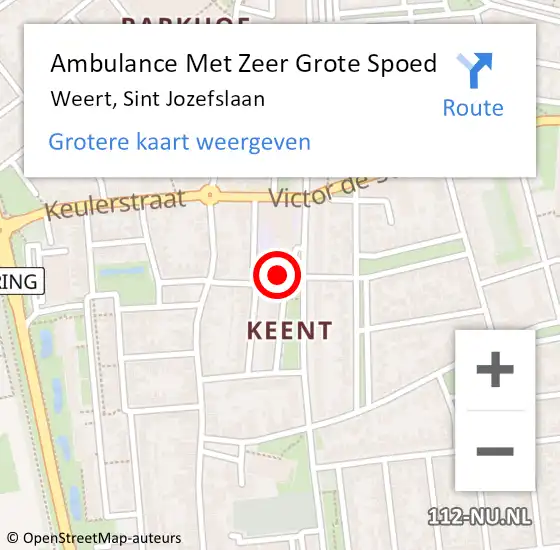 Locatie op kaart van de 112 melding: Ambulance Met Zeer Grote Spoed Naar Weert, Sint Jozefslaan op 11 mei 2024 05:20