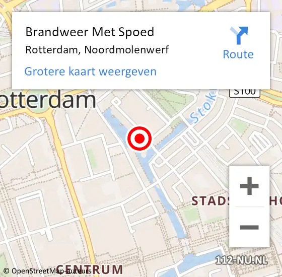 Locatie op kaart van de 112 melding: Brandweer Met Spoed Naar Rotterdam, Noordmolenwerf op 11 mei 2024 05:29
