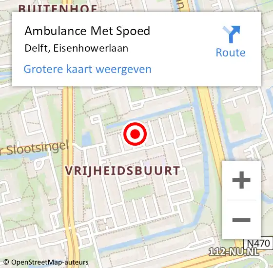 Locatie op kaart van de 112 melding: Ambulance Met Spoed Naar Delft, Eisenhowerlaan op 11 mei 2024 05:30