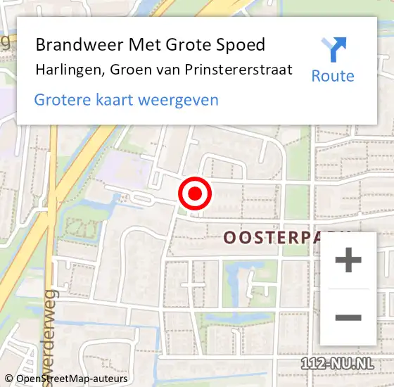 Locatie op kaart van de 112 melding: Brandweer Met Grote Spoed Naar Harlingen, Groen van Prinstererstraat op 11 mei 2024 06:03