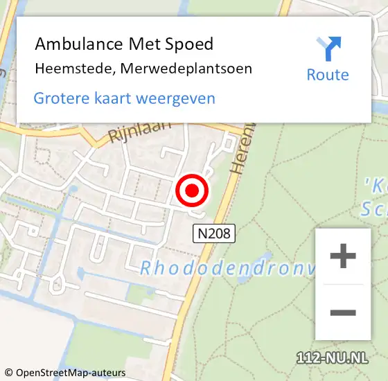 Locatie op kaart van de 112 melding: Ambulance Met Spoed Naar Heemstede, Merwedeplantsoen op 11 mei 2024 06:08