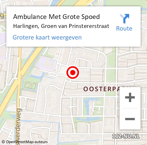 Locatie op kaart van de 112 melding: Ambulance Met Grote Spoed Naar Harlingen, Groen van Prinstererstraat op 11 mei 2024 06:10