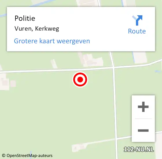 Locatie op kaart van de 112 melding: Politie Vuren, Kerkweg op 11 mei 2024 06:45