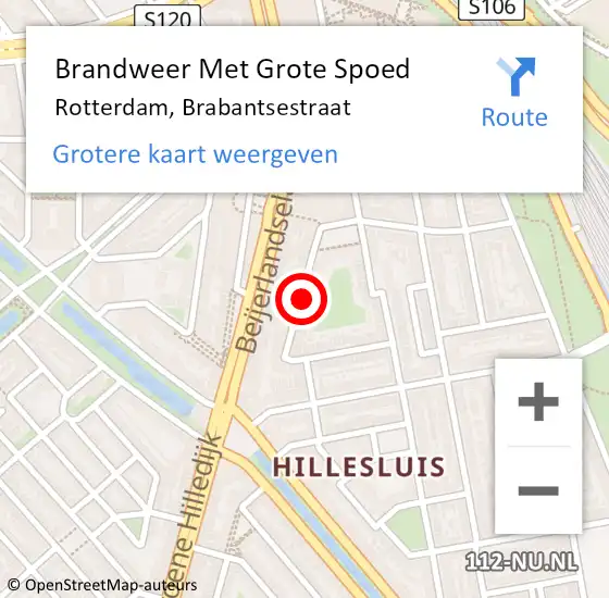 Locatie op kaart van de 112 melding: Brandweer Met Grote Spoed Naar Rotterdam, Brabantsestraat op 11 mei 2024 06:46