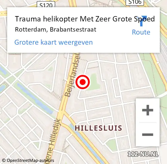 Locatie op kaart van de 112 melding: Trauma helikopter Met Zeer Grote Spoed Naar Rotterdam, Brabantsestraat op 11 mei 2024 06:47